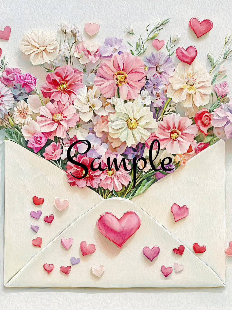 Floral Love Letter Fabric Art Quilt Block: 100% Cotton Panel (8x8) Love Romance Flower