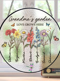Custom Grandma's Garden Stained Glass, Personalized Love Grows Here Suncatcher, Birth Month Flowers With Names Gift, Mothers Day Gift ANNIVERSARY