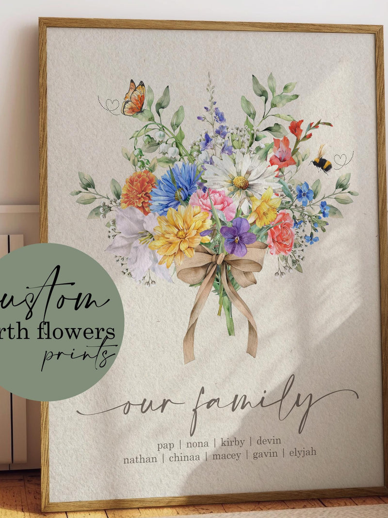 Custom Birth Flower Bouquet Print, Family Gift (Digital Download) birthday flower
