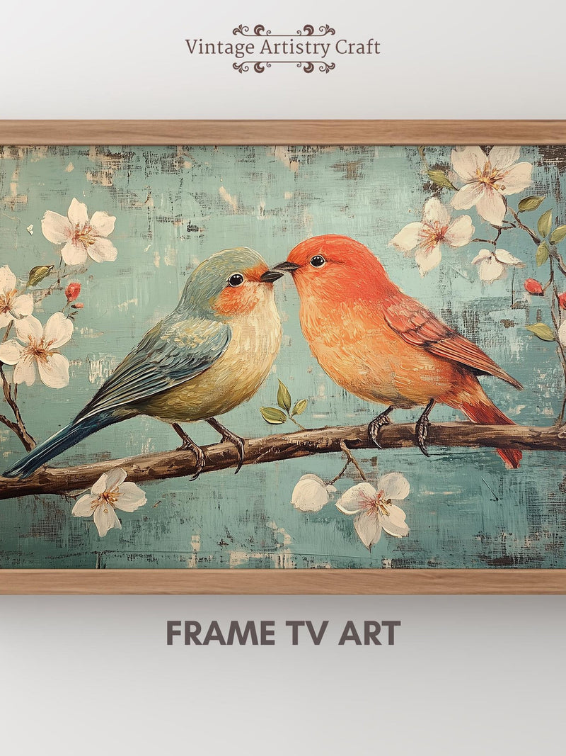 Valentine Samsung Frame TV Art, Love Birds, Valentine's Day, Winter Spring Romance Frame TV Decor, Vintage Oil Painting, 4K Digital Download Love Romance Flower