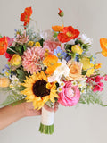 Wildflower Bridal Bouquet, Colorful Orange Hot Pink Wedding Bouquet, Spring Summer Bouquets, Dahlia, Ranunculus, Poppy, Daisies, Sunflowers Bouquet