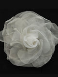 M&S Schmalberg Flower Large 7-inch Lucy Rose, 100% Silk Flower Brooch Pin Bridal Wedding Fashion Design   |   Diamond White Silk Organza silk flower