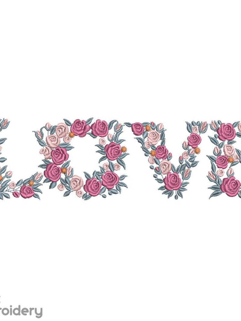 Floral Love Embroidery Designs, Floral Valentine Decor Design, Instant Download Love Romance Flower
