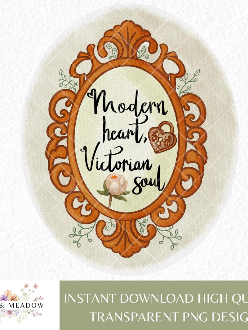 Modern Heart Victorian Soul PNG Digital Design Sublimation Flowers Hand Drawn, Vintage Clipart, Antique Lock Frame Sticker Book Love Classic Love Romance Flower