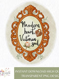 Modern Heart Victorian Soul PNG Digital Design Sublimation Flowers Hand Drawn, Vintage Clipart, Antique Lock Frame Sticker Book Love Classic Love Romance Flower