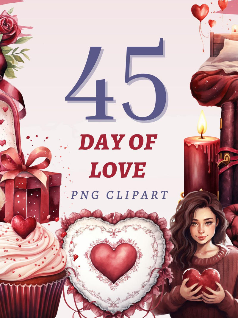 45 Day Of Love Clipart, High Quality Transparent PNGs, Instant Download, Commercial Use - Love and Romance Artwork, Valentines printable Love Romance Flower