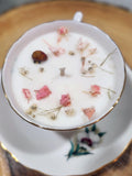 Tea Cup Candle Soy Wax Cherry Blossom Herbal Candle Gift for Mom, Gift for Sister, Teacher, Grandma, Nana, Engagement, Bridal, Best Friend, house warming flower