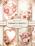 Romantic Hearts-3 Junk Journal Kit, Valentine's Day Junk Journal, Vintage Romantic Scrapbook Paper, Collage Sheet Scrapbook, Wedding Journal Love Romance Flower