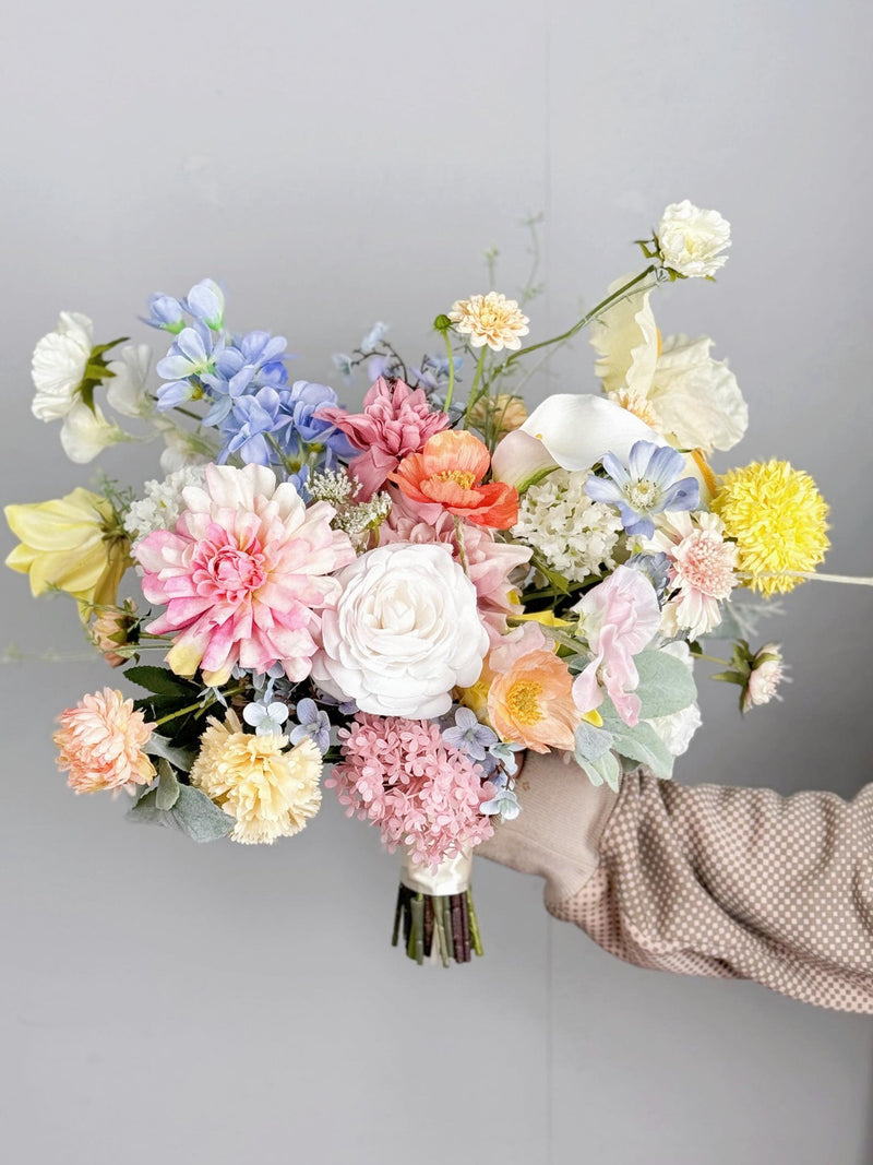 Pastel Wildflower Bridal Bouquet, Spring Wedding Bouquet, Boho Flower Bouquet, Design in Poppy, Daisy, Dahlia,Ranunculus, Carnation, Zinnias wedding flower