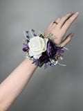 Plum Corsage Wedding White Plum Wrist Corsages Ivory Bridesmaids Dark Purple Corsage White Plum Artificial Flowers Silk Corsage Prom Plum silk flower