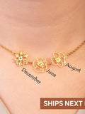 Dainty Birthflower Necklace with Birthstone - Personalized Christmas Jewelry, Birth Flower Bouquet Necklace, Family Gift for Mothers Day Her ANNIVERSARY