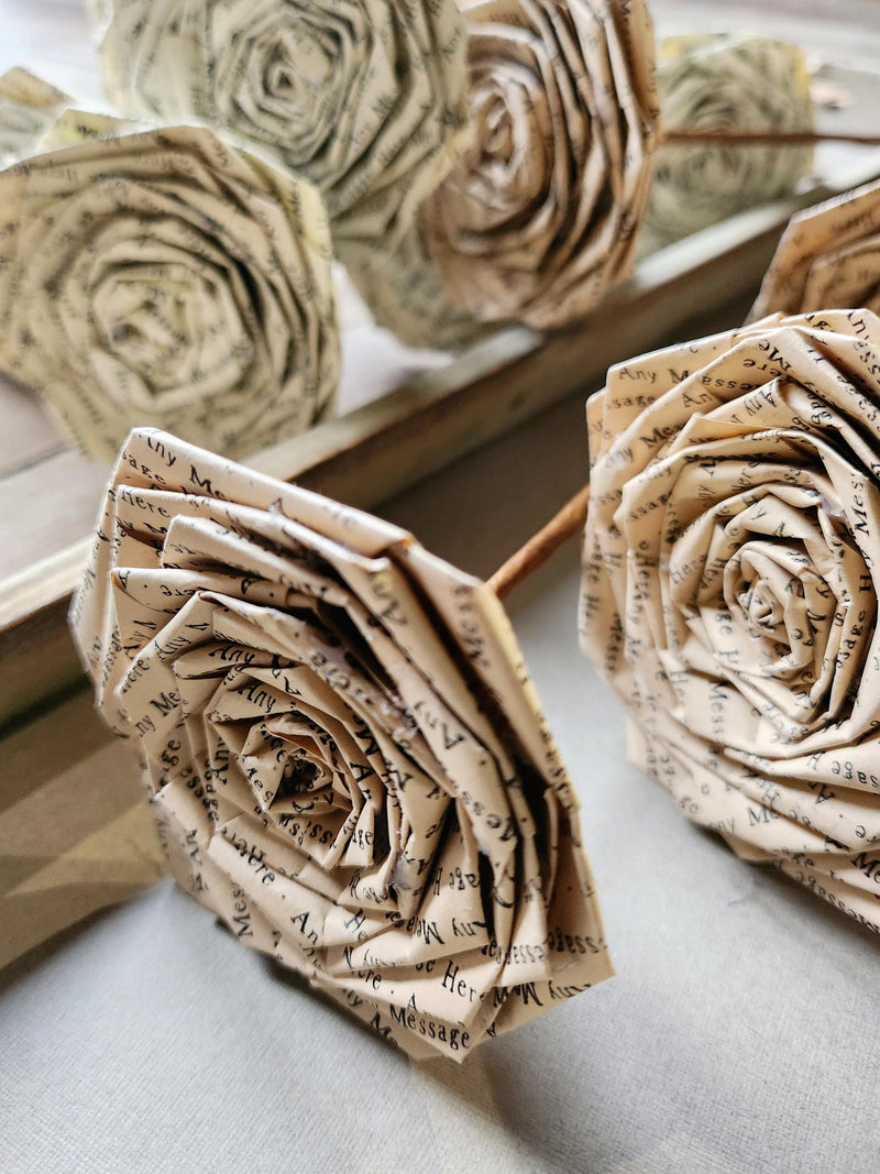 Personalised Paper Roses Rose Flowers Stems Bouquet Gift for Her First Anniversary Wedding Valentines Day Christmas Mothers Day Gift ANNIVERSARY