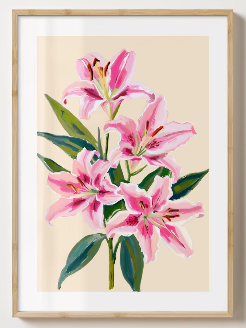 Pink & Green Lily Print - Stylish Lilies Flower Poster - Trendy Florals - Lily Flowers  - Gloss or Matte - A5,A4,A3 or Digital Download FLOWER DELIVERY