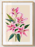 Pink & Green Lily Print - Stylish Lilies Flower Poster - Trendy Florals - Lily Flowers  - Gloss or Matte - A5,A4,A3 or Digital Download FLOWER DELIVERY