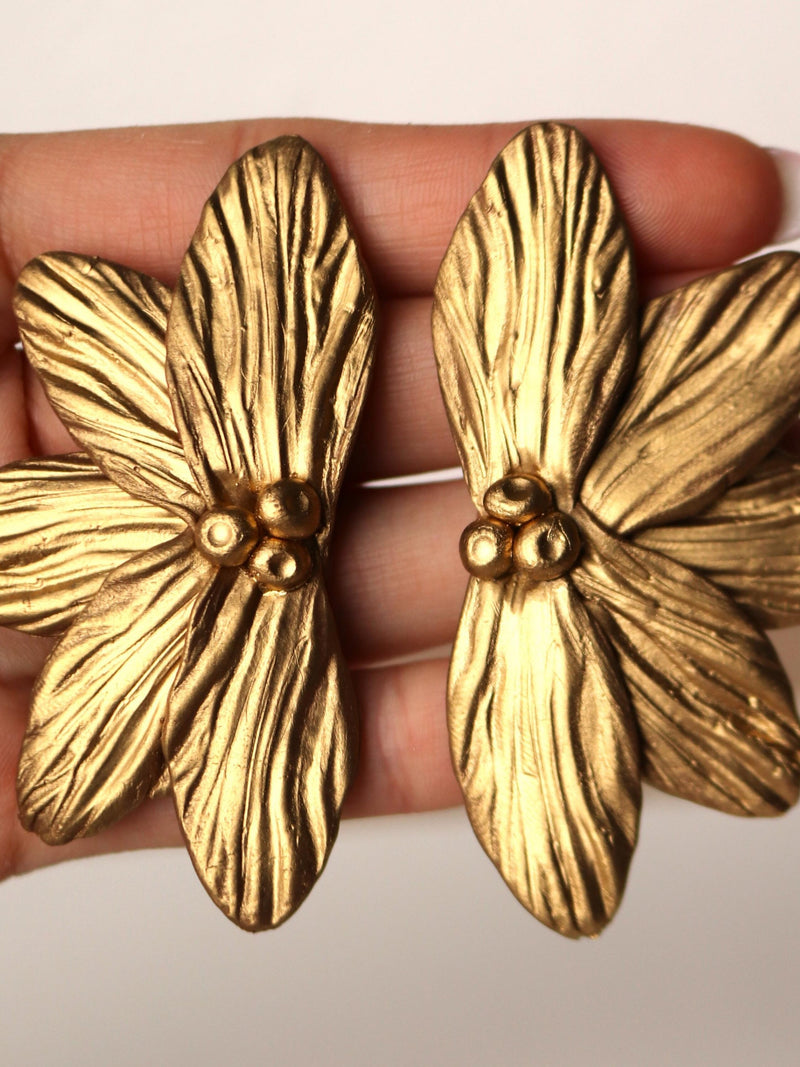 Handmade Gold Flower Earrings: Lightweight Polymer Clay Jewelry ANNIVERSARY