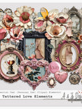 Tattered Love Elements - Romantic Clipart for Scrapbooking & Junk Journals Love Romance Flower