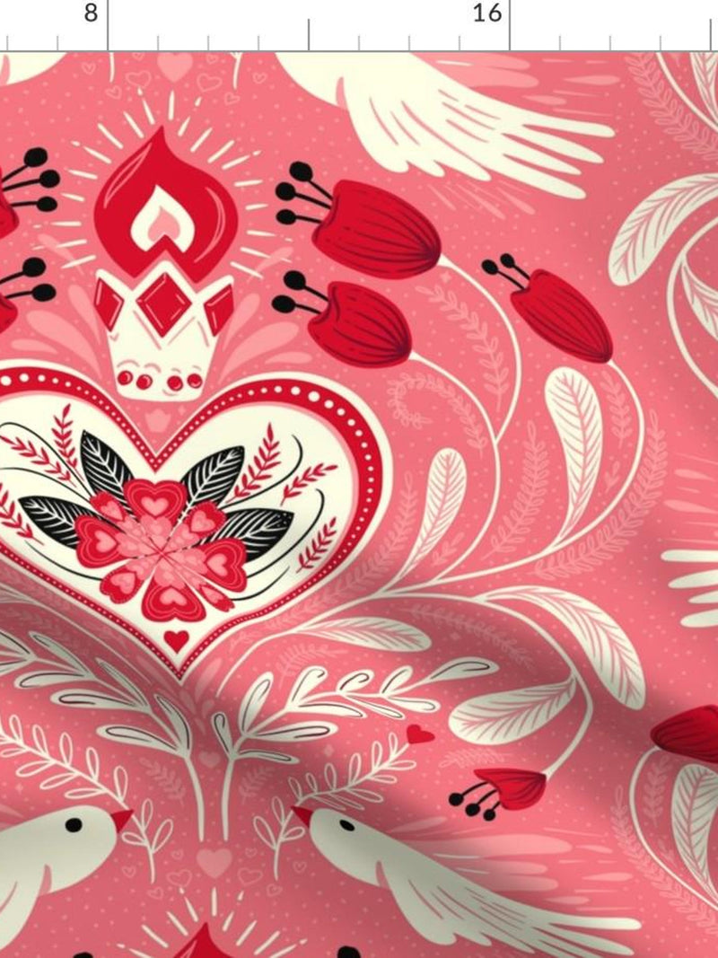 Love Flowers Fabric - True Love by maeparadise - Lovebirds Large Scale Heart Love Damask Valentine's Day Fabric by the Yard by Spoonflower Love Romance Flower