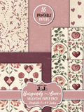 Valentine Printable Paper, Junk Journal Digitals, Roses Scrapbook Pages Set, Burgundy Pink Collage Sheets, Love Flower Craft, Romantic Heart Love Romance Flower