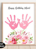 Pink flowers handprint / Happy Birthday Mom / Happy Birthday Mommy / Wildflower / Flower bouquet / Wall Art / Birthday Gift / Baby M3 243 birthday flower