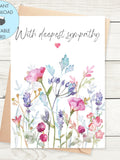 Printable With Deepest Sympathy Card, Instant Download Sympathy Card Watercolour Printable Sympathy Card Flowers and Heart Condolences Card sympathy flower