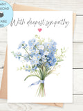 Printable With Deepest Sympathy Card Blue Flowers, Instant Download Sympathy Card Watercolour Printable Sympathy Card Condolences Card sympathy flower