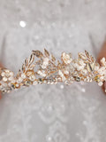 Bridal Tiara Pearl Wedding Tiara Flower Bridal Crown Floral Wedding Crown Flower Crown Gold Bridal Tiara Floral Headband Leaf crown wedding flower