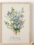 Birth Flower Watercolor Art Print: Personalized Family Gift birthday flower