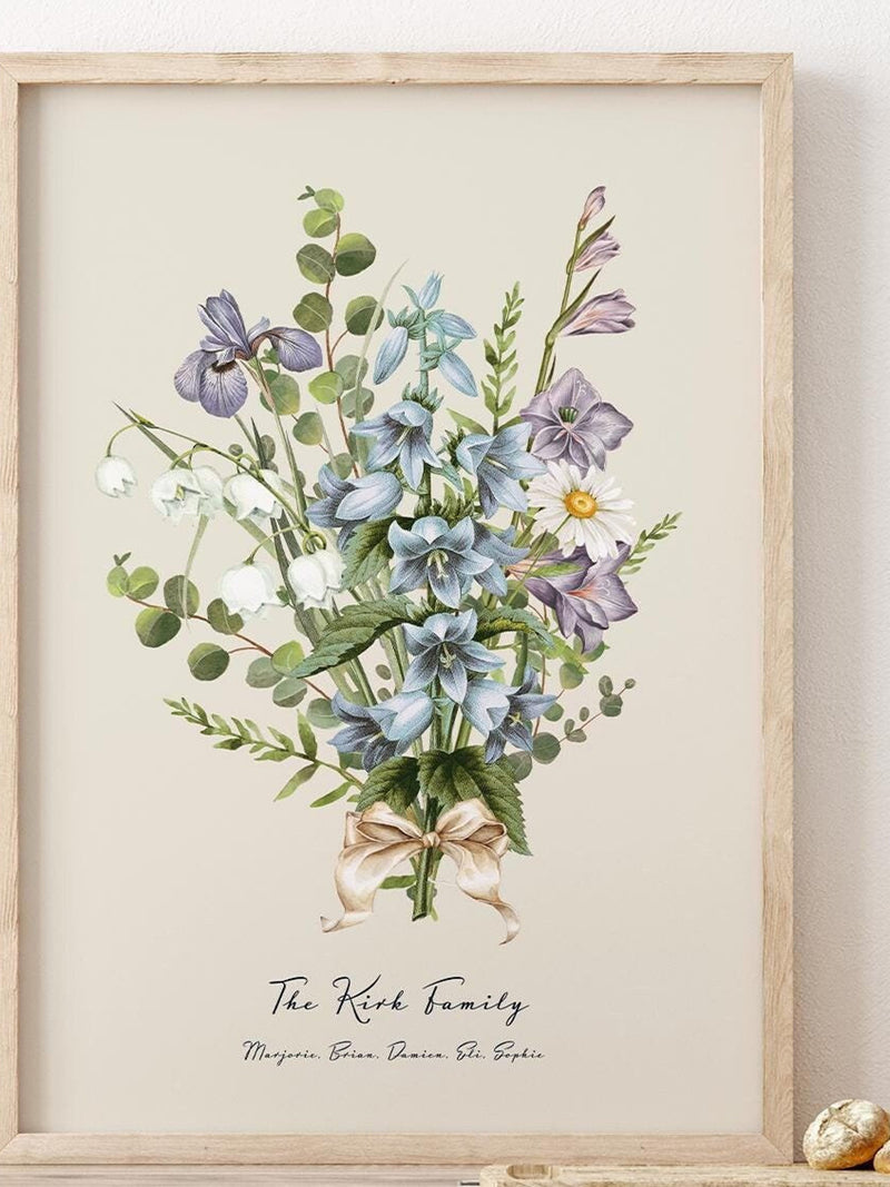 Birth Flower Watercolor Art Print: Personalized Family Gift ANNIVERSARY