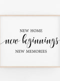 New Home New Beginnings New Memories, Living Room Wall Decor Printable Art, Home Entrance Decor, Housewarming Gifts, Hallway Print Download house warming flower