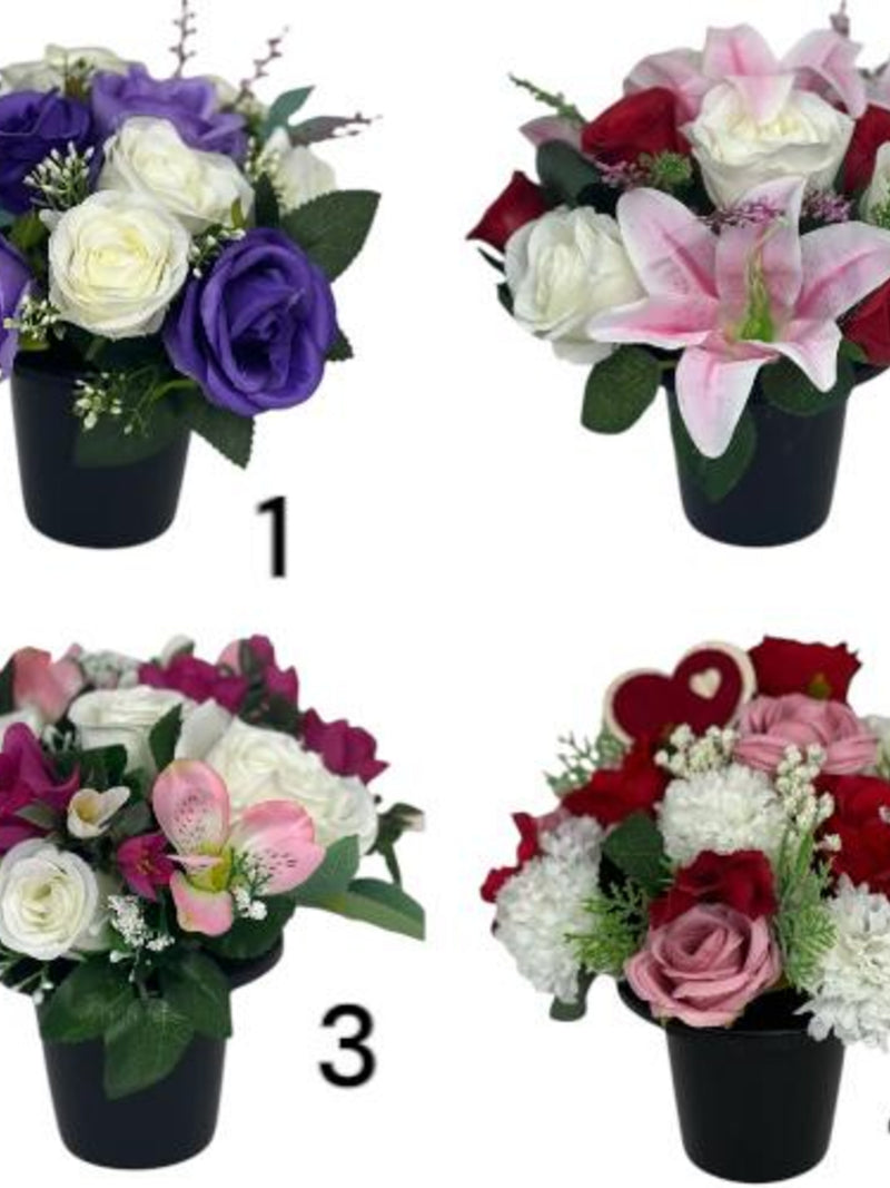 Artificial Carnation Mum Memorial Grave Pot, Remembrance Flowers FLOWER DELIVERY