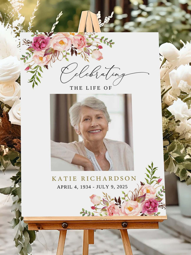 Floral Funeral Welcome Sign: Celebration of Life Poster (Editable Canva Template) sympathy flower