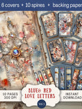 Cover Kit: Red and Blue Love Letter Junk Journal Covers & Spines Book Cover Printable Topper Valentines Day Romantic Patriotic Floral LLPT Love Romance Flower