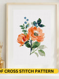 Peach Floral Cross Stitch Pattern | Elegant Flower Embroidery PDF | DIY Home Decor Craft | Instant Download Botanical Design house warming flower