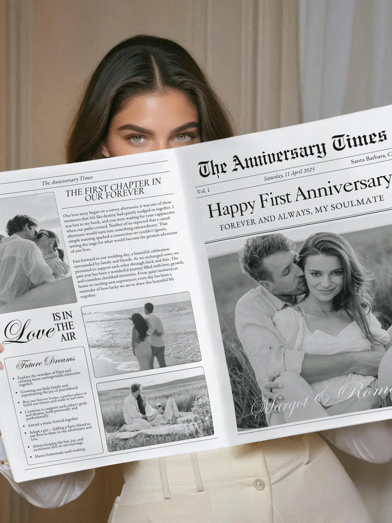 Couple Anniversary Newspaper Template, Customizable Love Story (Digital Download), One Year Gift wedding, 03 ANNIVERSARY