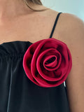 Red Silk Rose Brooch: Handmade Corsage Flower Pin (3,5Õ) silk flower