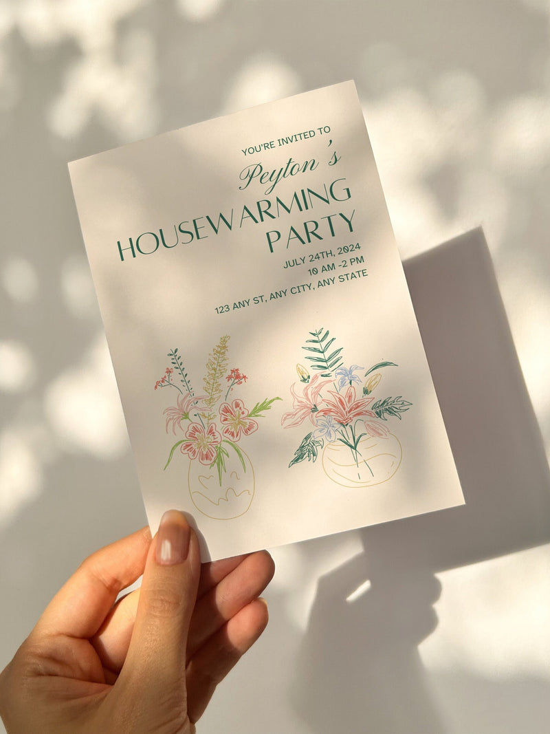 Housewarming Party Invitation, Yellow Floral Invites, Editable Canva Template (Print or Evite) house warming flower