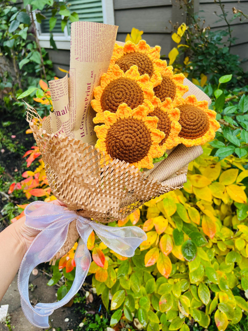 Crochet Sunflower Bouquet Birthday Gift Handmade Birth Flower Gift for Her,Personalized Crochet Flowers, Cheerful Anniversary Sunshine Gift ANNIVERSARY