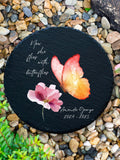 Now She Flies With Butterflies Memorial Garden Stone,  Sympathy Gift, Slate Grave Marker, Remembrance, Bereavement Gift, Loss of a Loved One sympathy flower