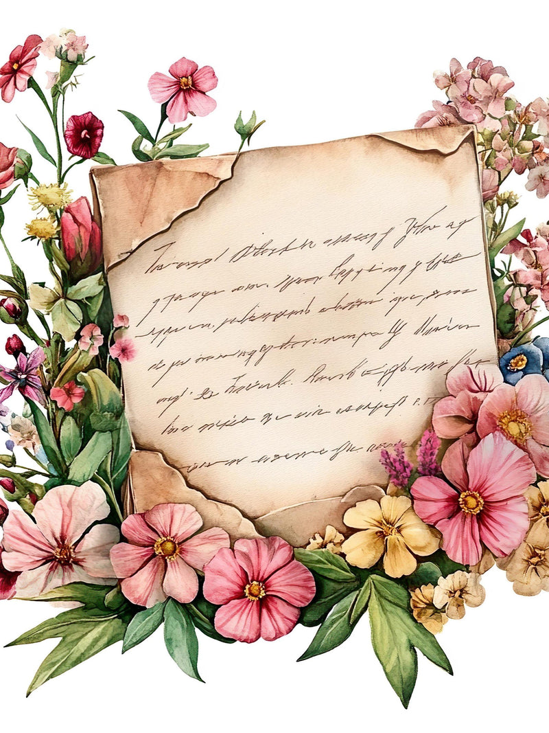 10 Vintage Love Letter Clupart Set Digital Watercolor Painting Romantic Illustration Antique Stationery Retro Floral Design Clip Art Bundle Love Romance Flower