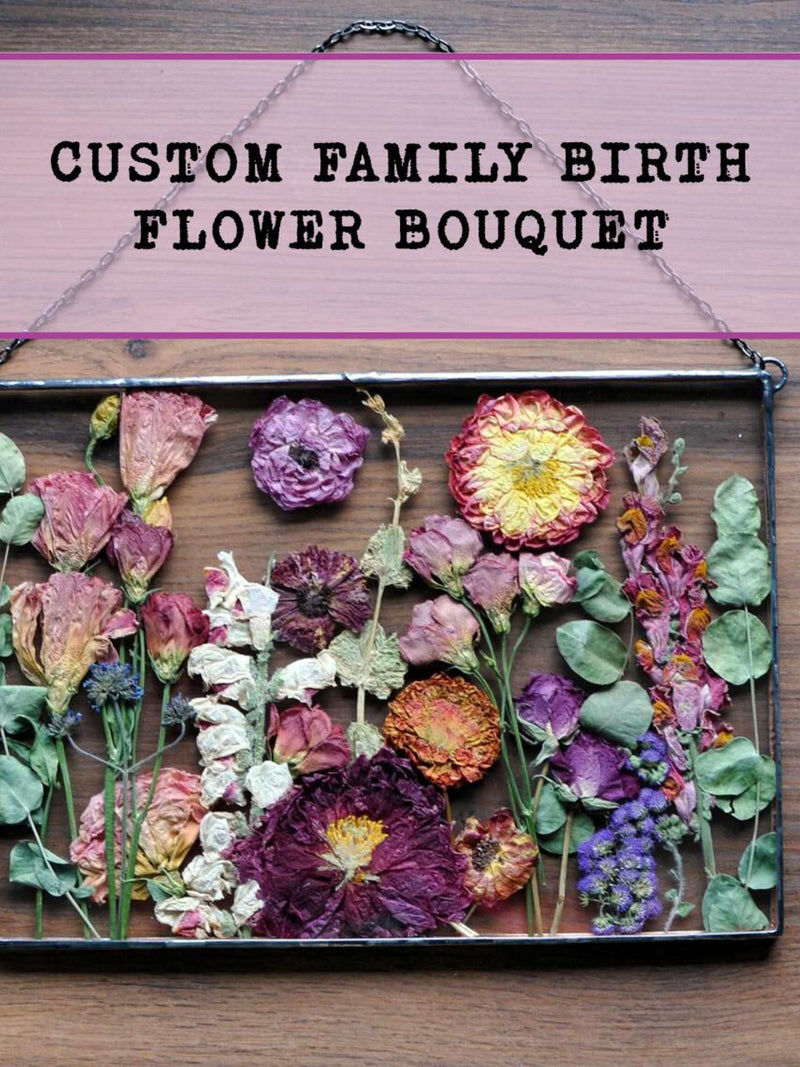 Custom Birth Month Flower Stained Glass Decor: Pressed Flower Arrangement birthday flower