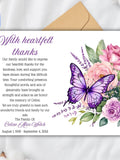 Printable With Heartfelt Thanks Butterfly Funeral Thank You Note Template, Sympathy Acknowledgement Card, Floral, Memorial, Bereavement sympathy flower