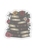 Dark Romance Book Stack with Flowers Kiss-Cut Stickers, Gothic Sticker Set, Love Story Decals, Moth and Rose Sticker Pack, Literary Vinyl Love Romance Flower
