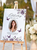 Funeral Welcome Sign Butterflies, Memorial Welcome Sign, Celebration of Life Display, Woman, Butterfly, Mom, Purple Rose, Flowers, PB1 sympathy flower