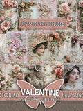 Digital floral valentine printable Victorian pink rose papers Vintage flower half pages Digital love junk journal Shabby pink valentine kit Love Romance Flower
