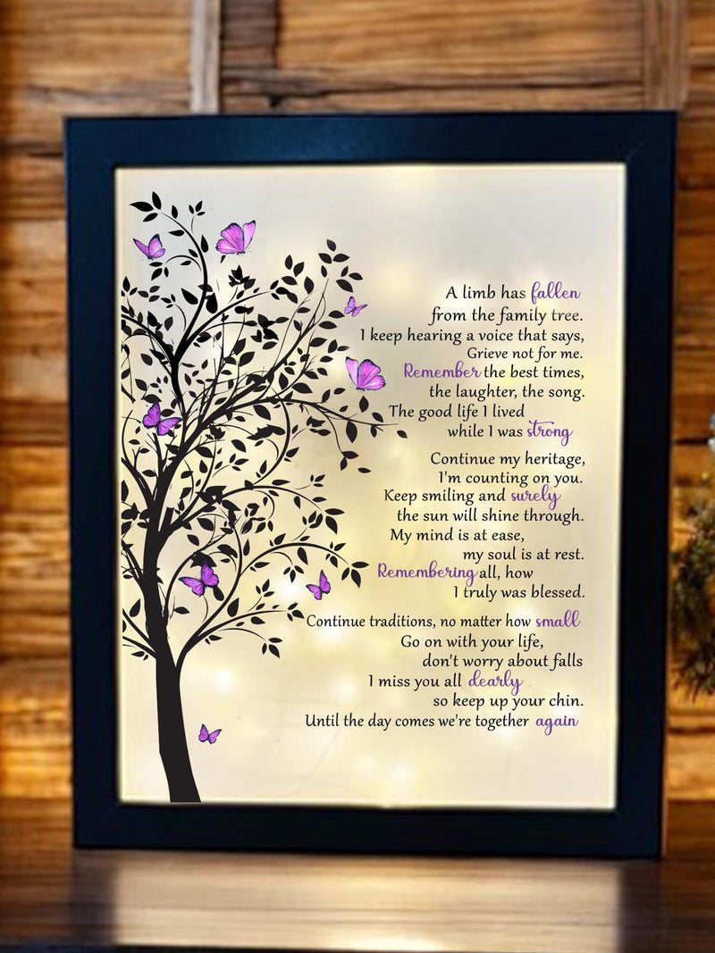 Purple A Limb Has Fallen, Family Tree Memorial Gift, For Loss Of Loved One, Sister, Brother, Mom, Dad, Keepsake Shadow Box, Sympathy Frame sympathy flower