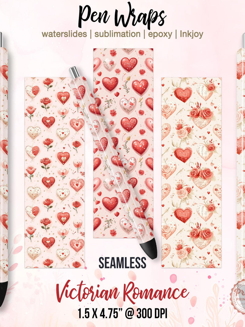 Victorian Romance Pen Wrap Sublimation PNG: Valentine Pen Wrap Bundle, Waterslide Pen Wrap, Valentines Day Roses Epoxy Pen Wraps, Custom Pen Love Romance Flower