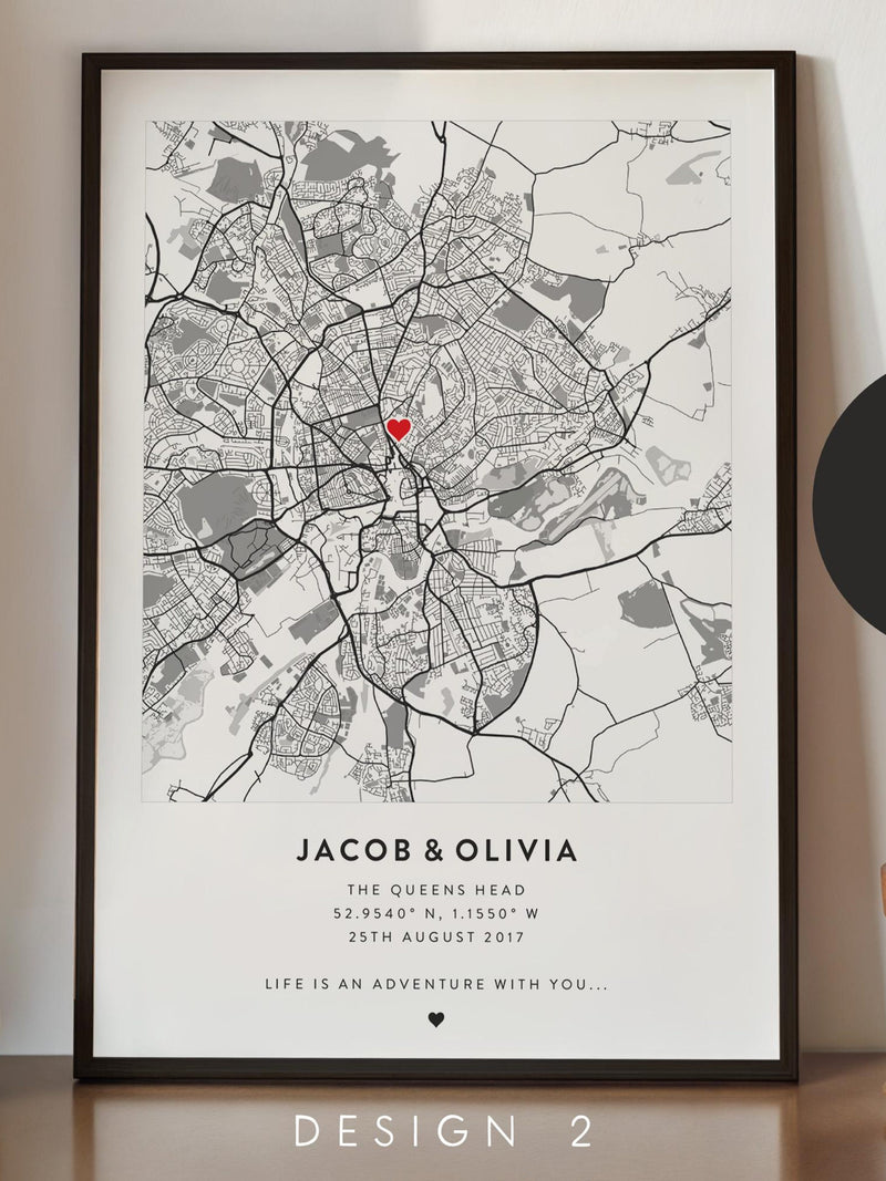 Personalized Couple Map Print - Engagement, Anniversary Gift, Print for Couples ANNIVERSARY