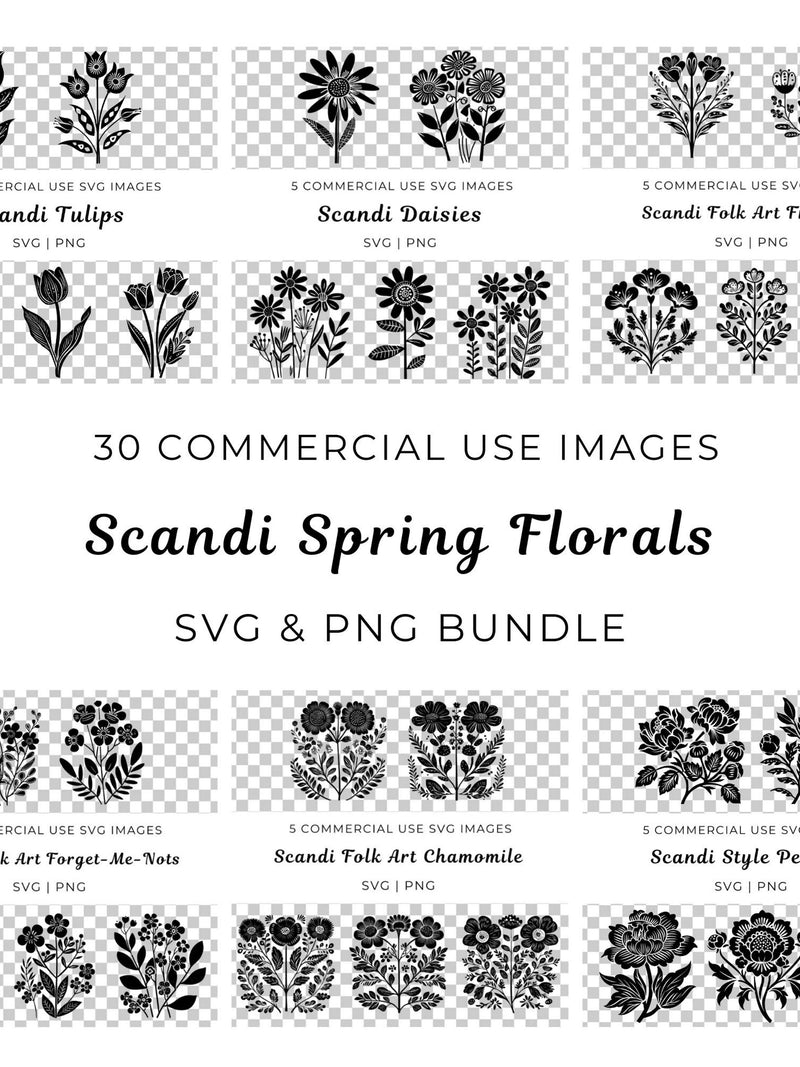Scandi Spring Floral SVG Bundle, Nordic Flower PNG (Digital Download) flower spore