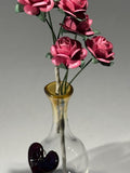 Special Miniature Valentine's Vase  with a attached heart of glass, with  miniature paper roses Love Romance Flower