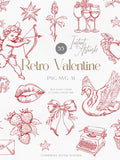 Retro Valentine Clipart Bundle, Love Graphics (PNG, SVG, AI) Love Romance Flower